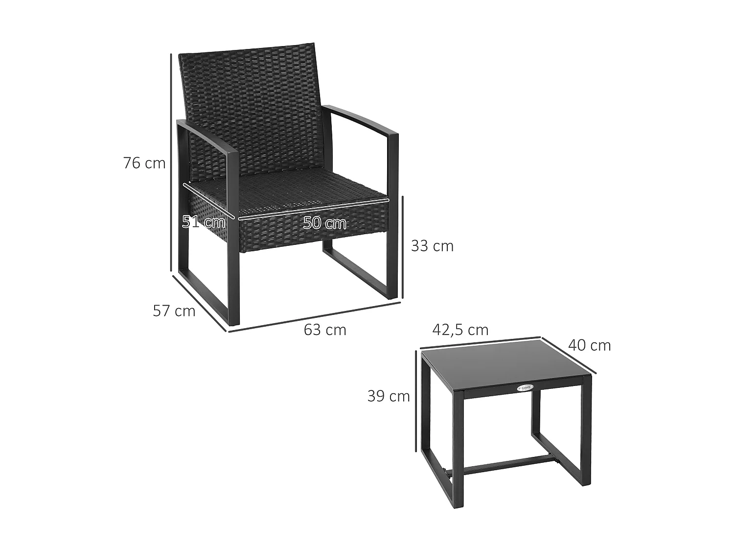 Conjunto de muebles de jardín negro 63x57x76 cm Outsunny