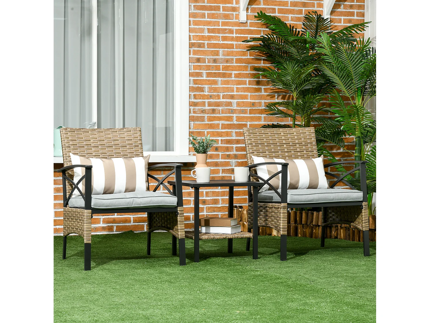 Muebles de ratán caqui 59x71x80 cm Outsunny