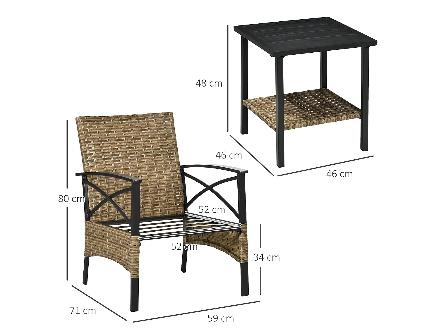 Muebles de ratán caqui 59x71x80 cm Outsunny