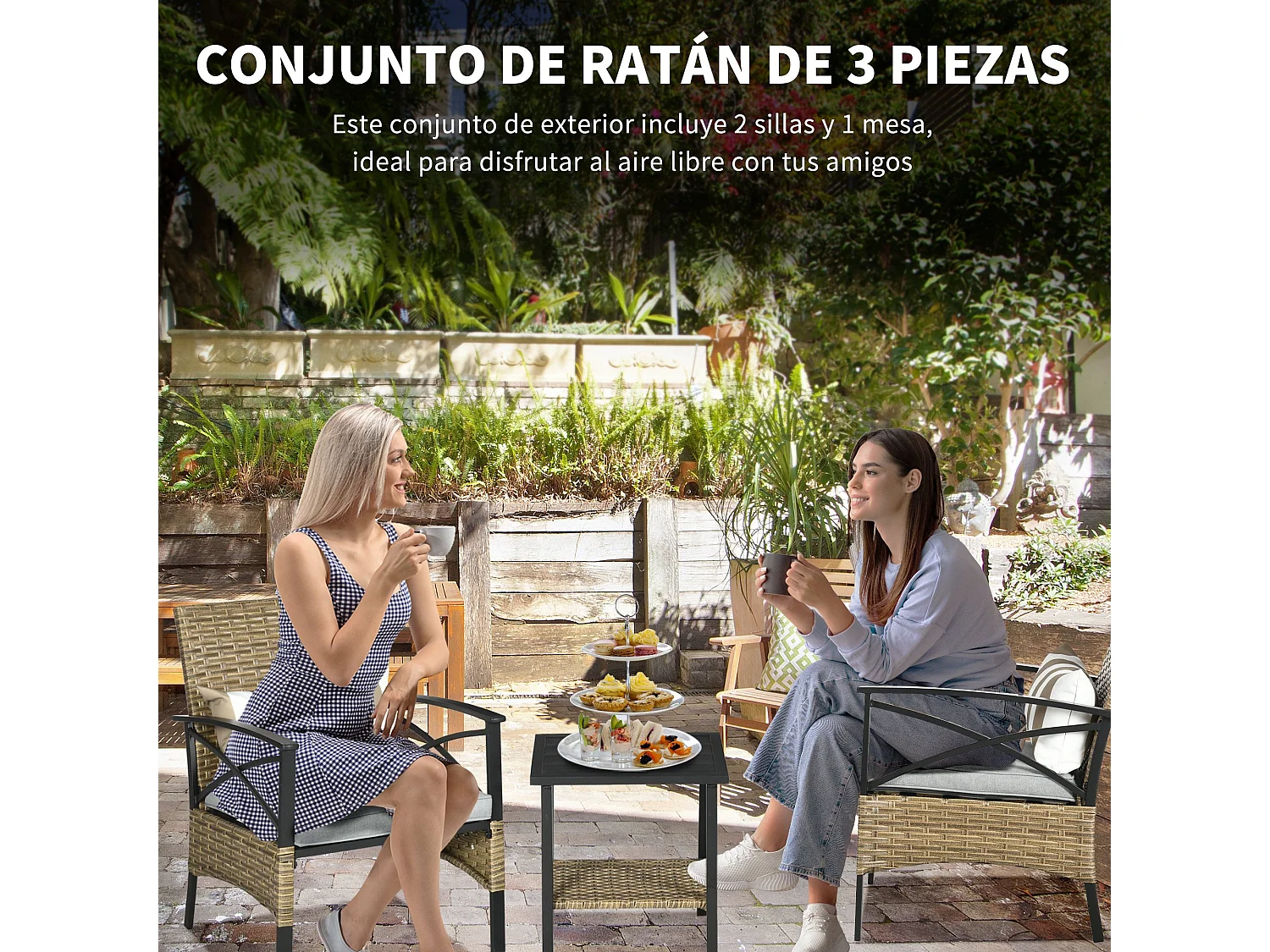 Muebles de ratán caqui 59x71x80 cm Outsunny