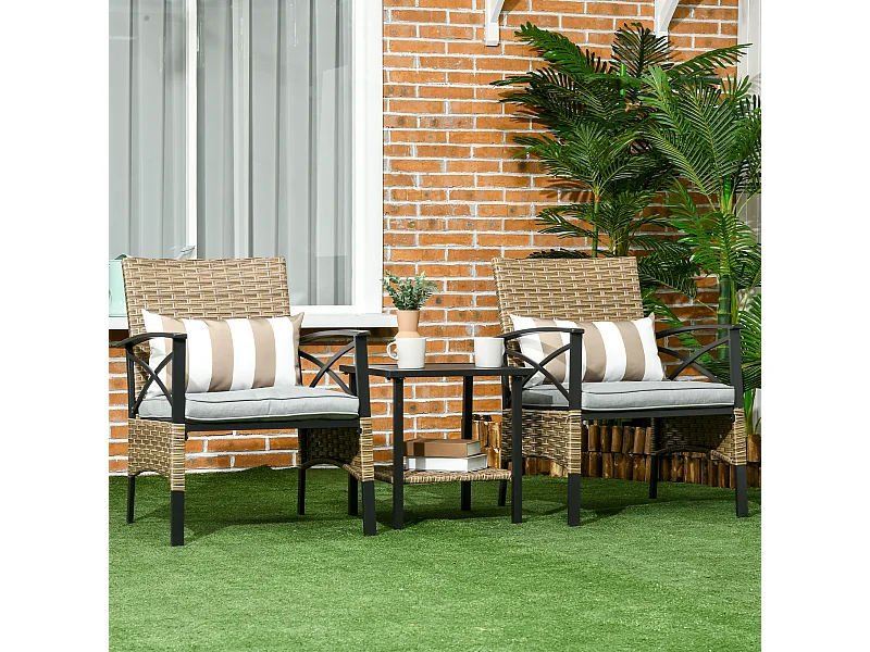 Muebles de ratán caqui 59x71x80 cm Outsunny