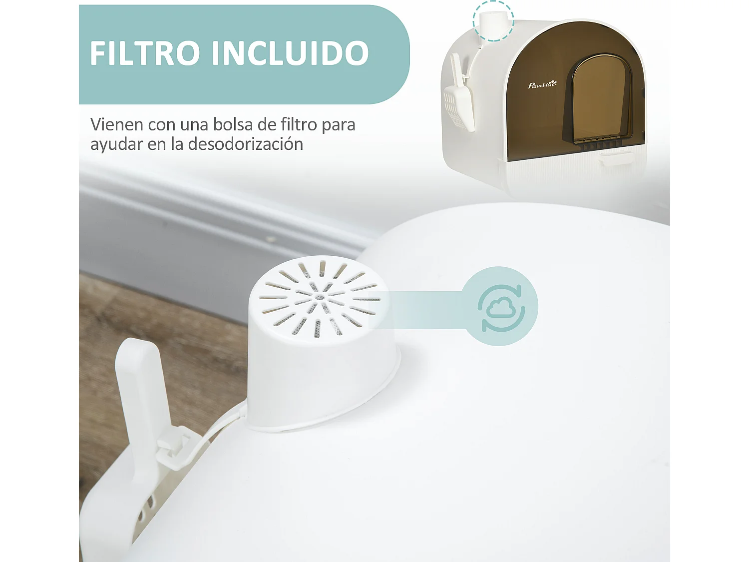 Arenero para gatos blanco 43x44x47 cm PawHut