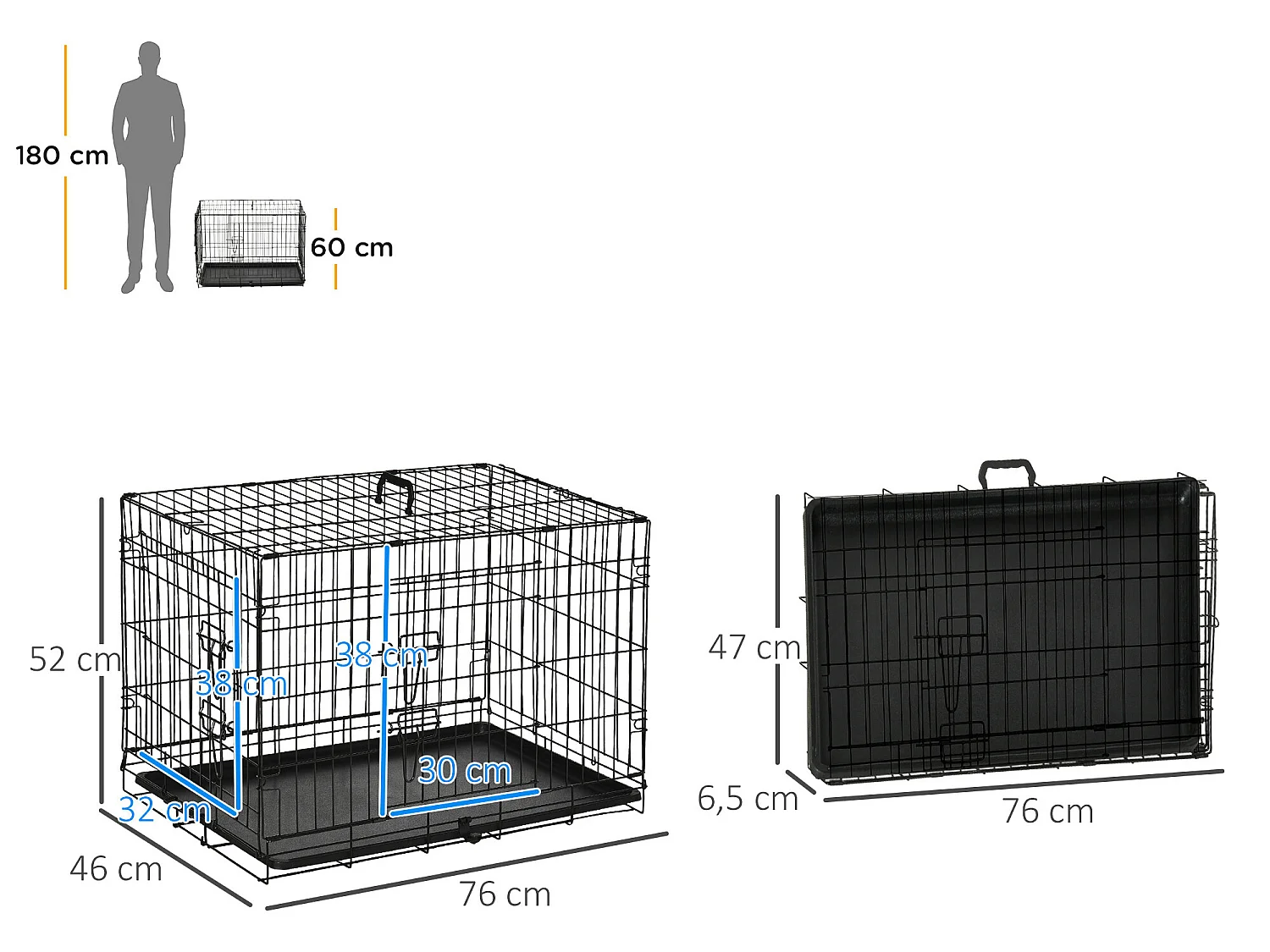 Jaula de perro negro 76x46x52 cm PawHut