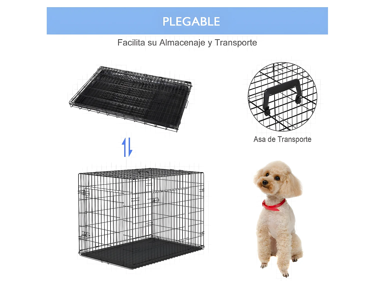 Jaula de perro negro 76x46x52 cm PawHut