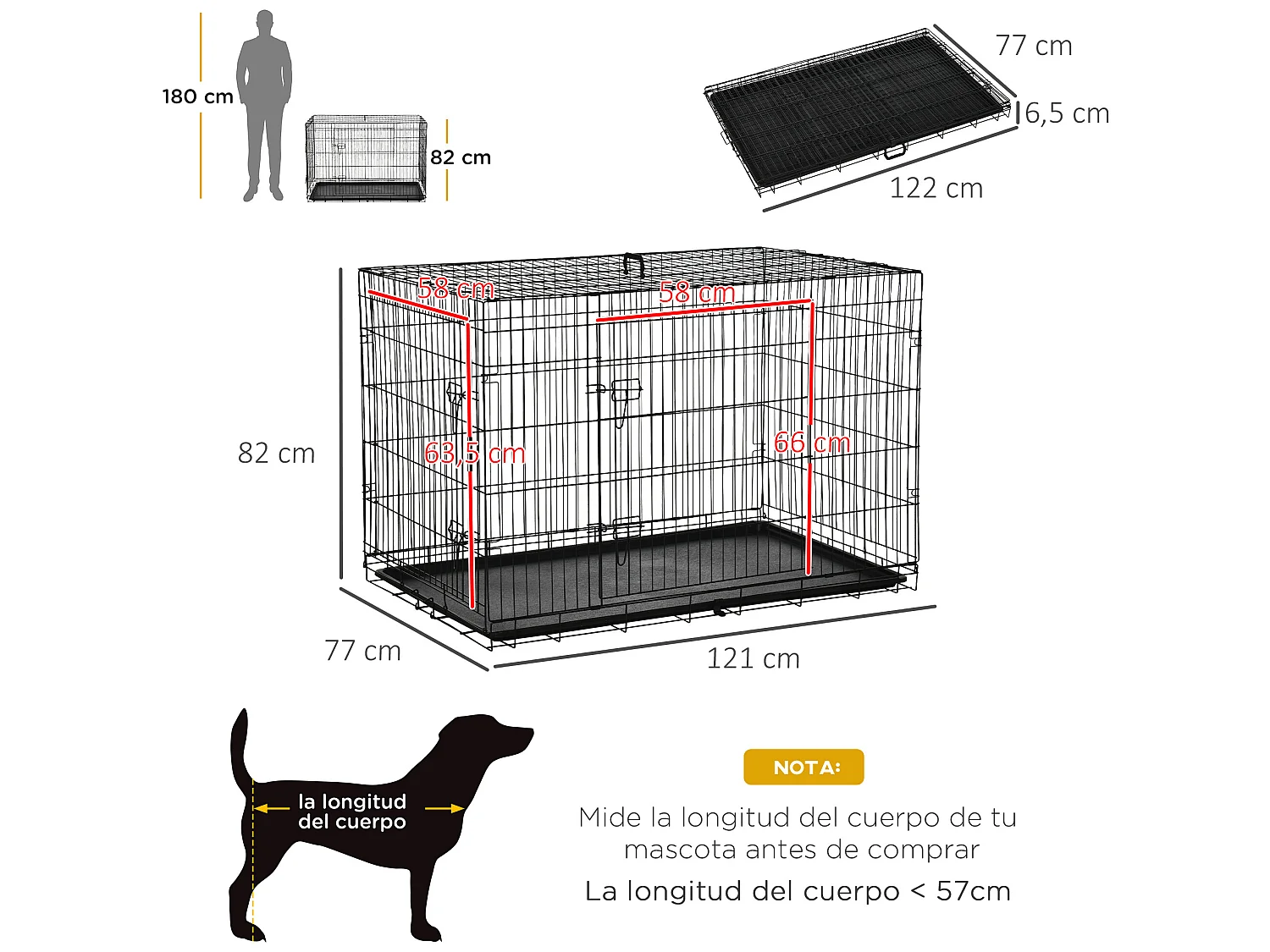 Jaula de perro negro 117x74.5x81 cm PawHut