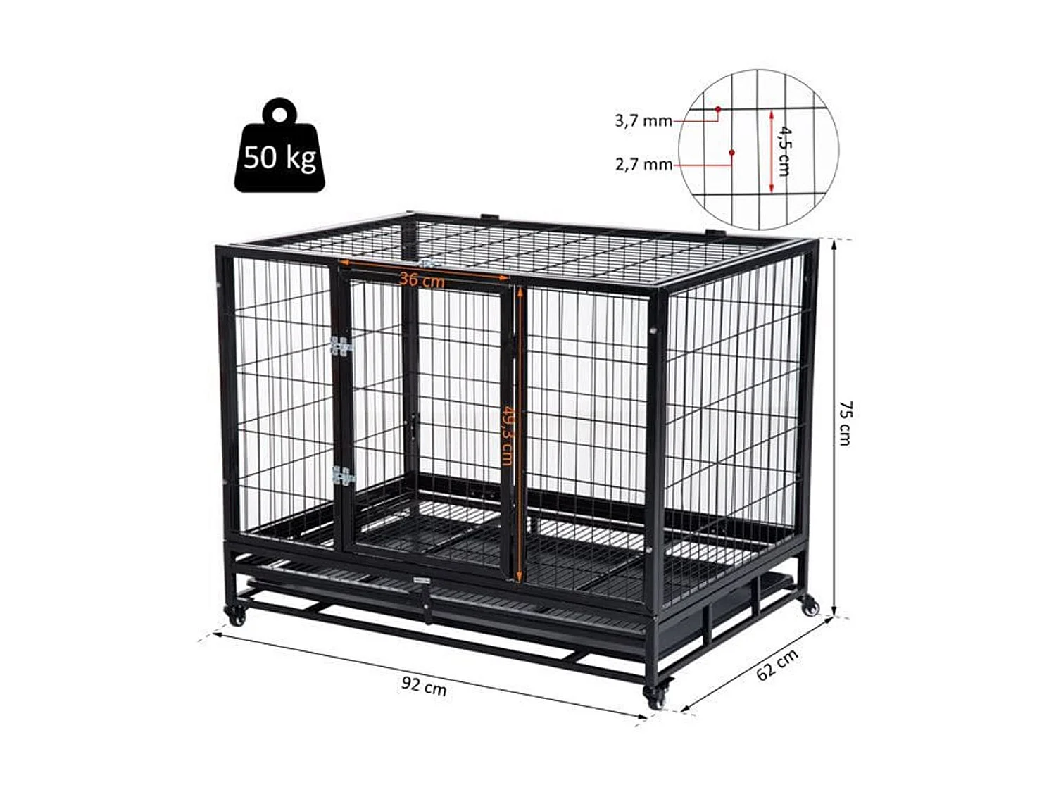 Jaula para perros negro 92x62x75 cm PawHut