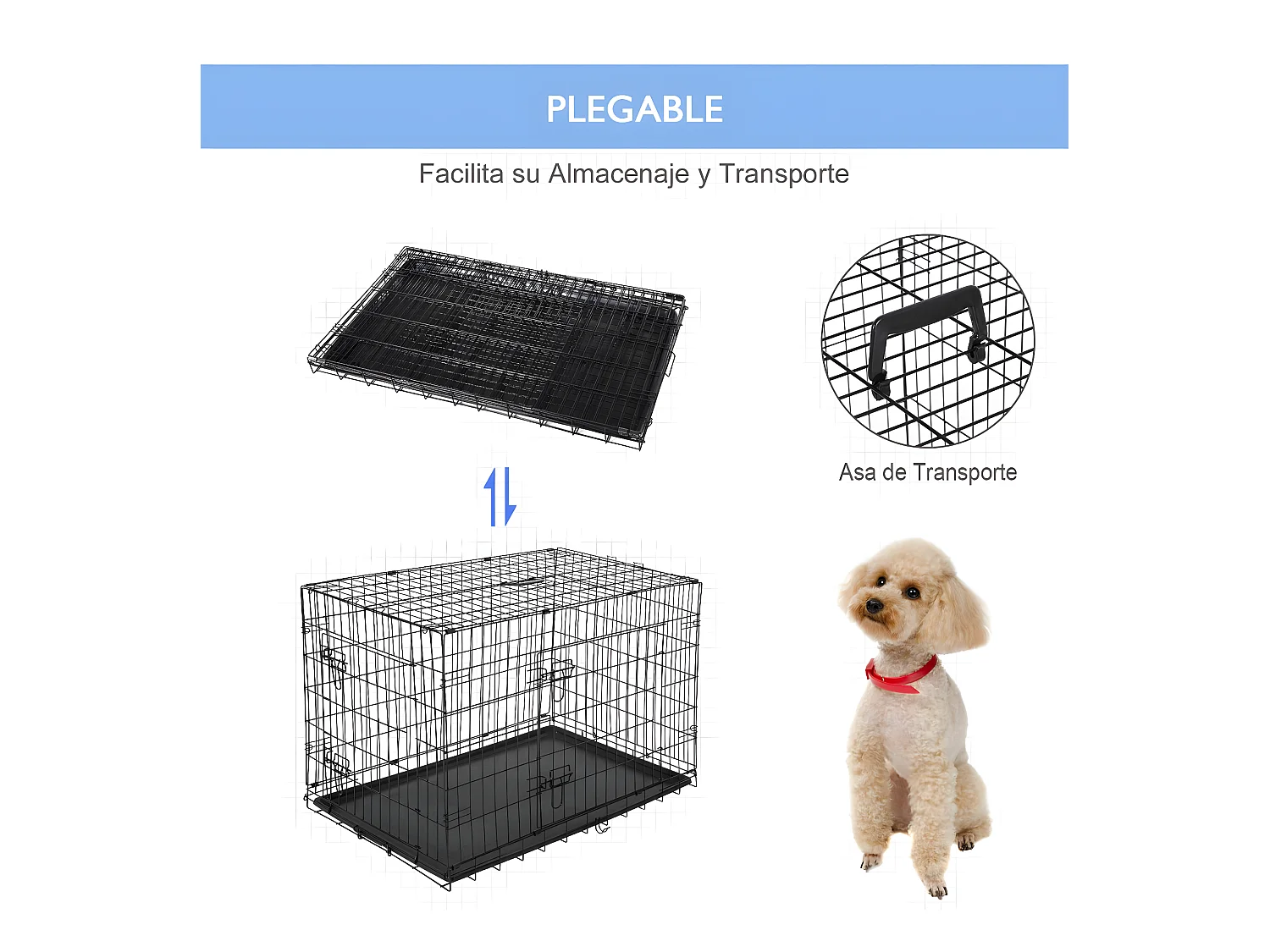 Jaula de perro negro 106x68x76 cm PawHut