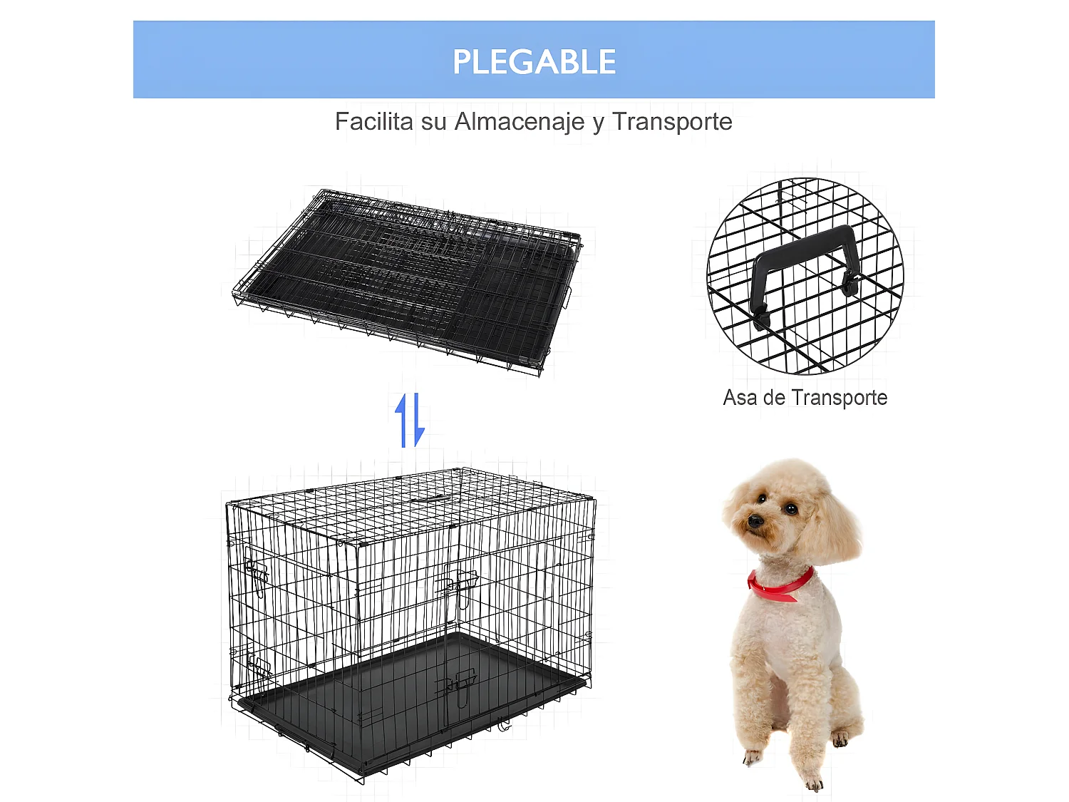 Jaula de perro negro 106x68x76 cm PawHut