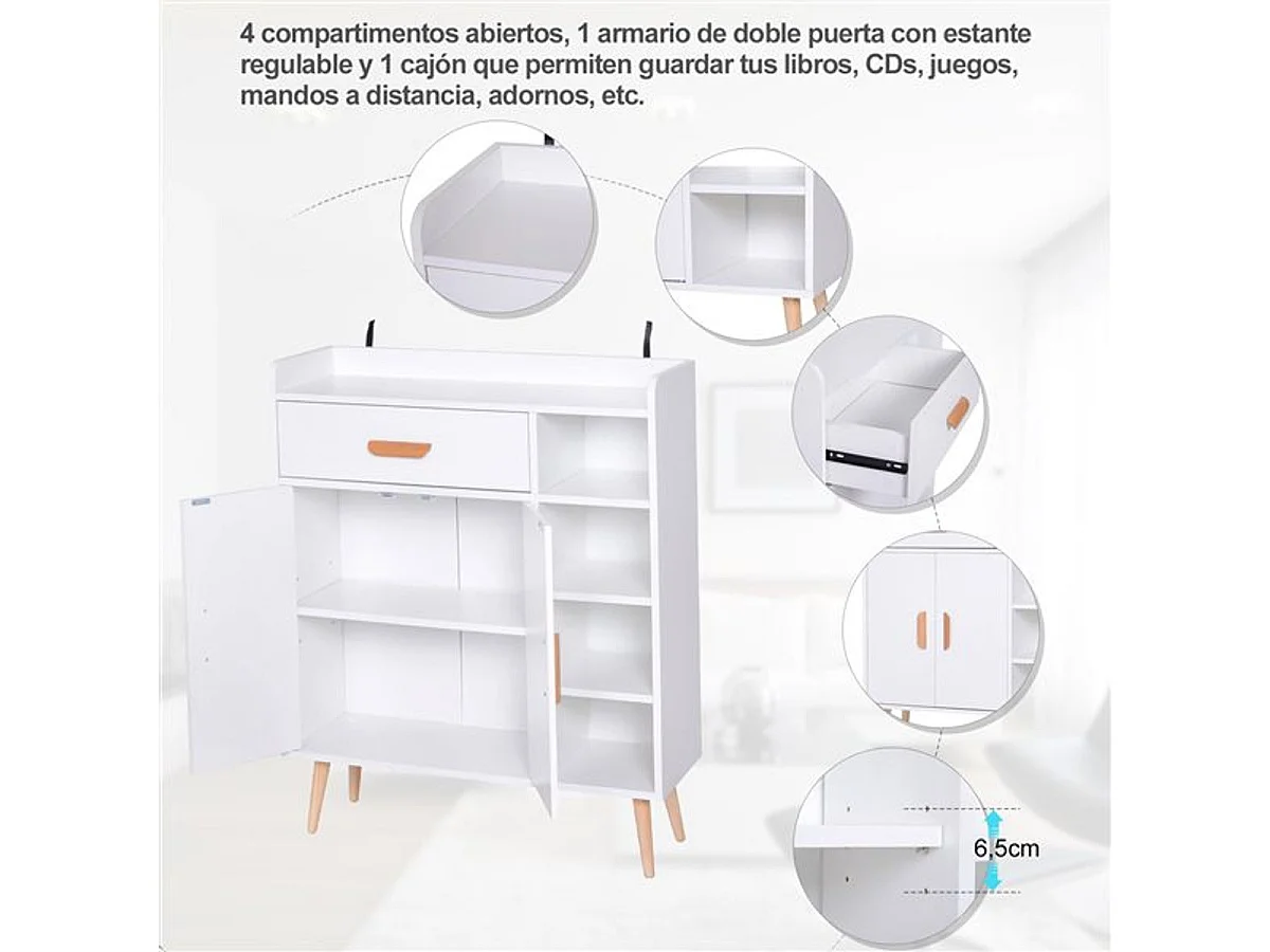 Aparador blanco 80x29.5x96cm HOMCOM