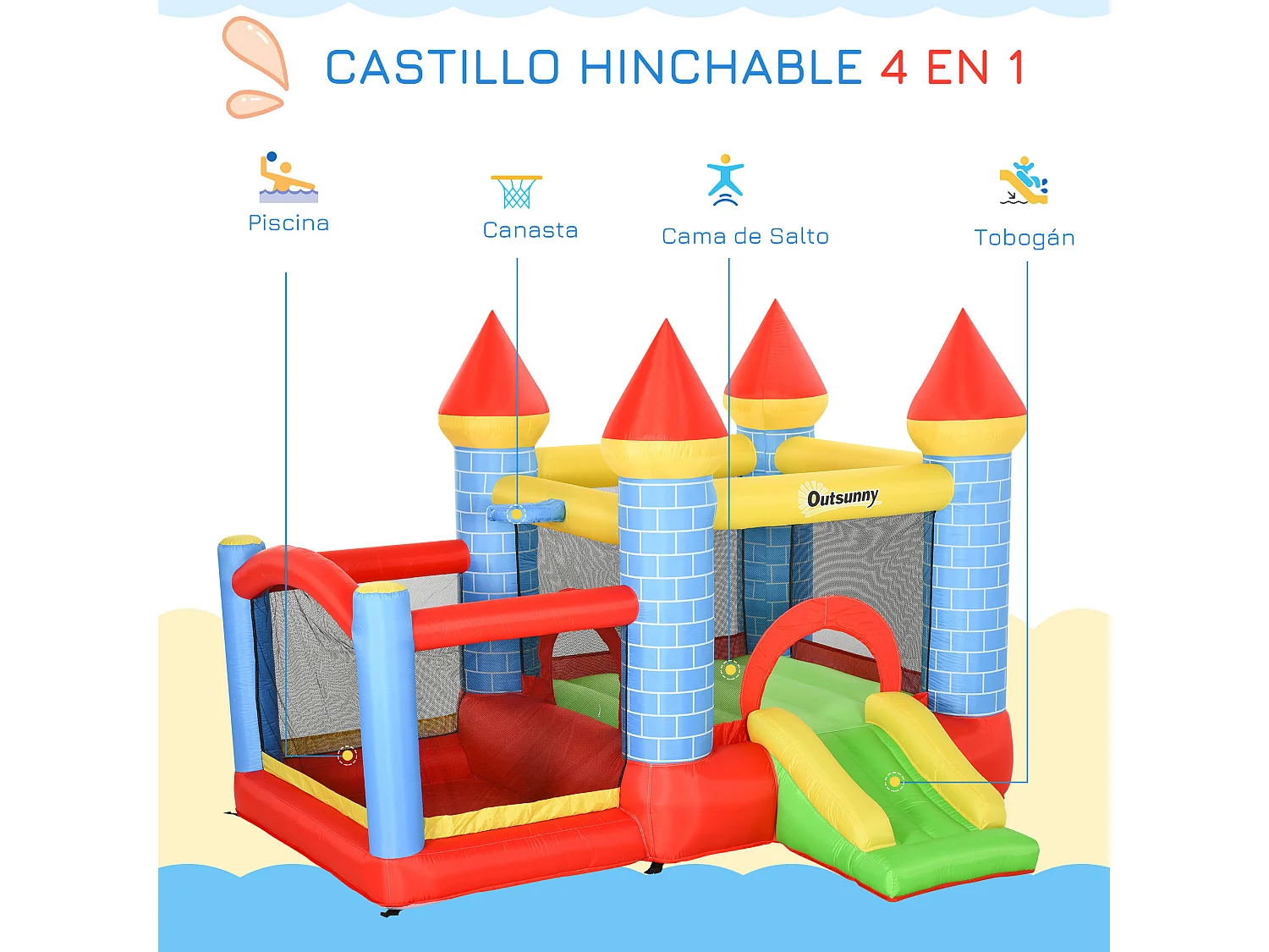 Castillo inflable infantil multicolor 280x260x210 cm Outsunny