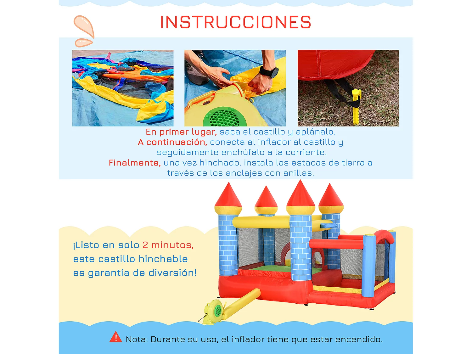 Castillo inflable infantil multicolor 280x260x210 cm Outsunny