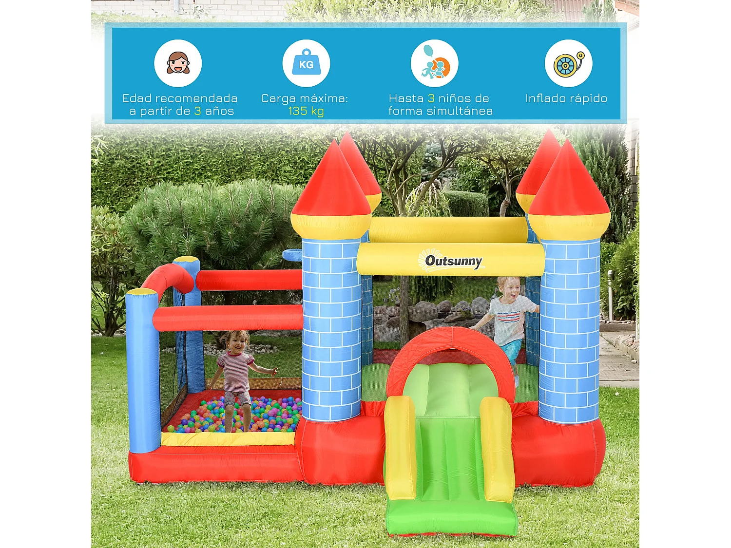 Castillo inflable infantil multicolor 280x260x210 cm Outsunny