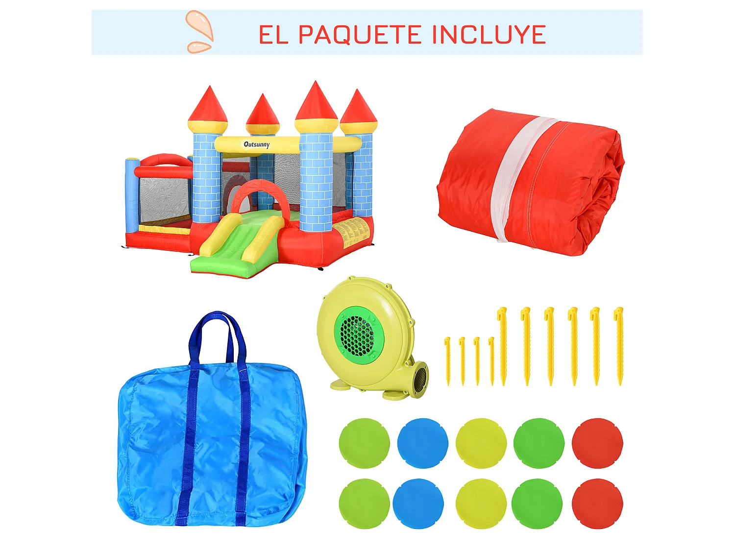 Castillo inflable infantil multicolor 280x260x210 cm Outsunny