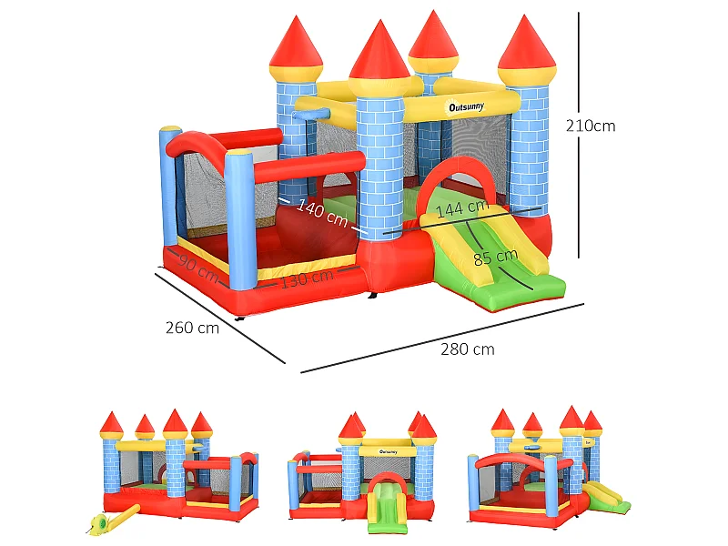 Castillo inflable infantil multicolor 280x260x210 cm Outsunny