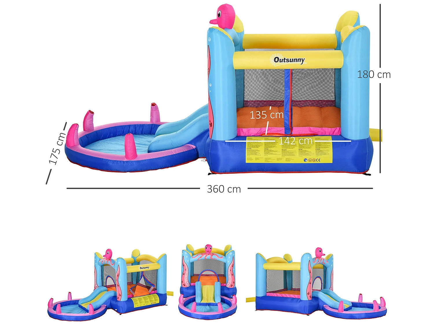 Castillo inflable infantil multicolor 360x175x180 cm Outsunny