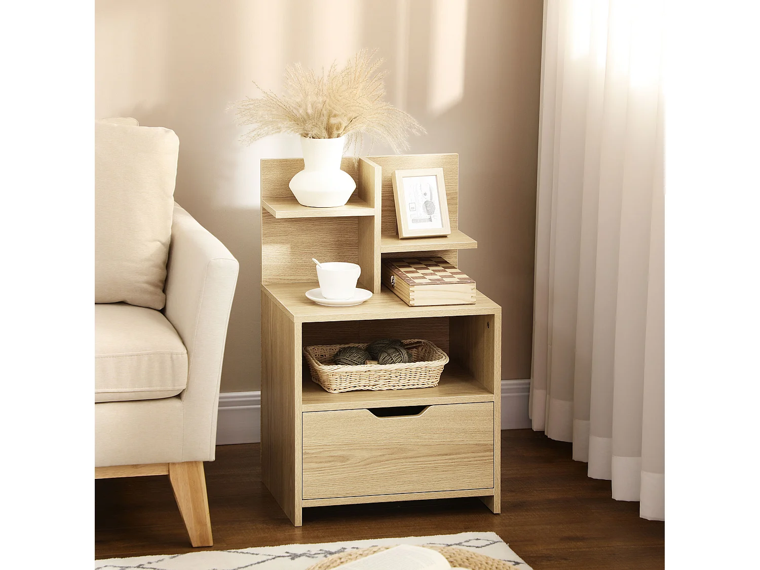 Mesilla de noche madera natural 45x35x73 cm HOMCOM