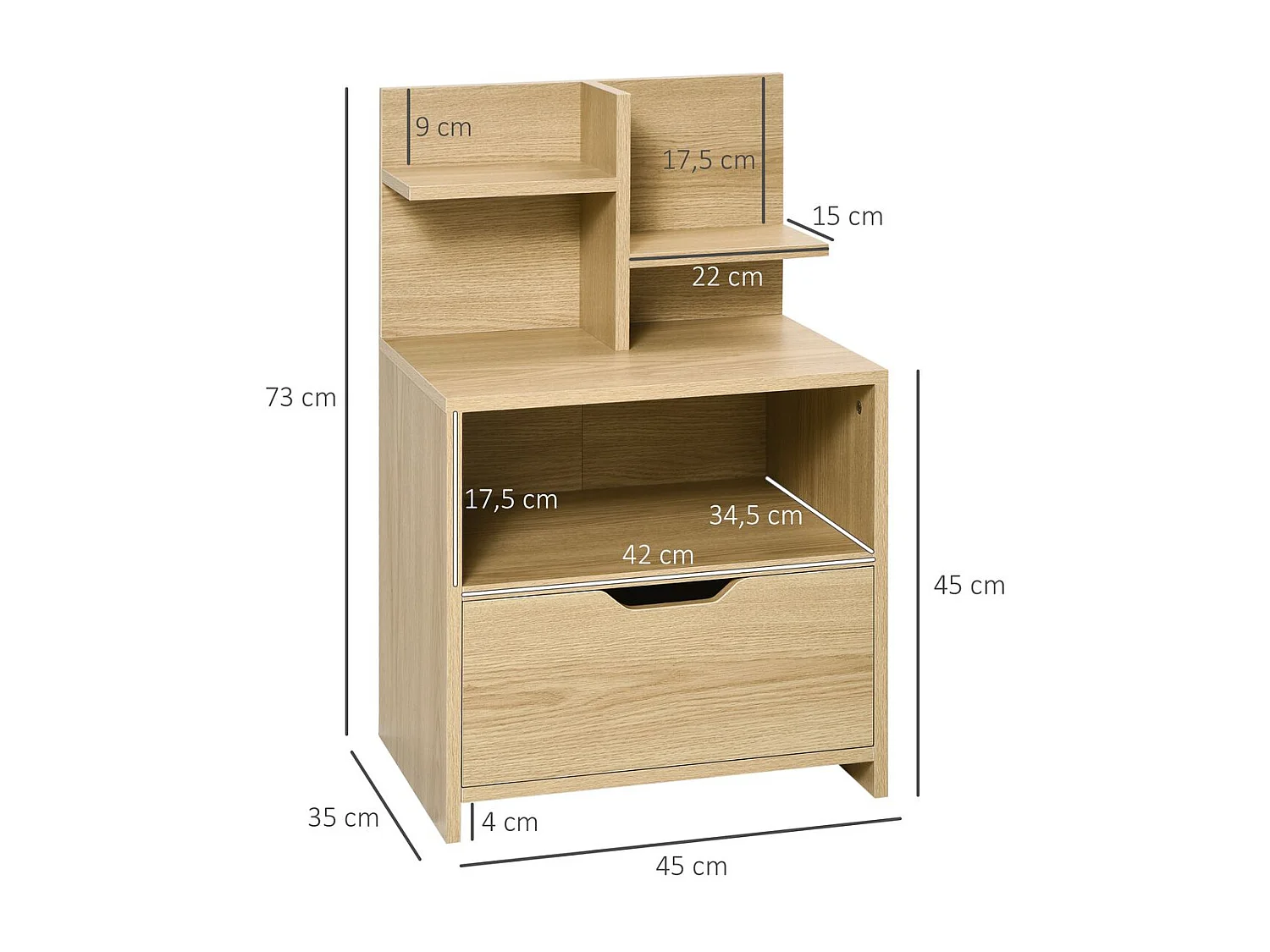 Mesilla de noche madera natural 45x35x73 cm HOMCOM