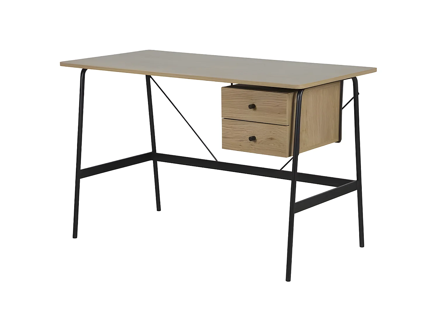 Bureau de travail 2 tiroirs en métal - Pieds noir - MENTOR