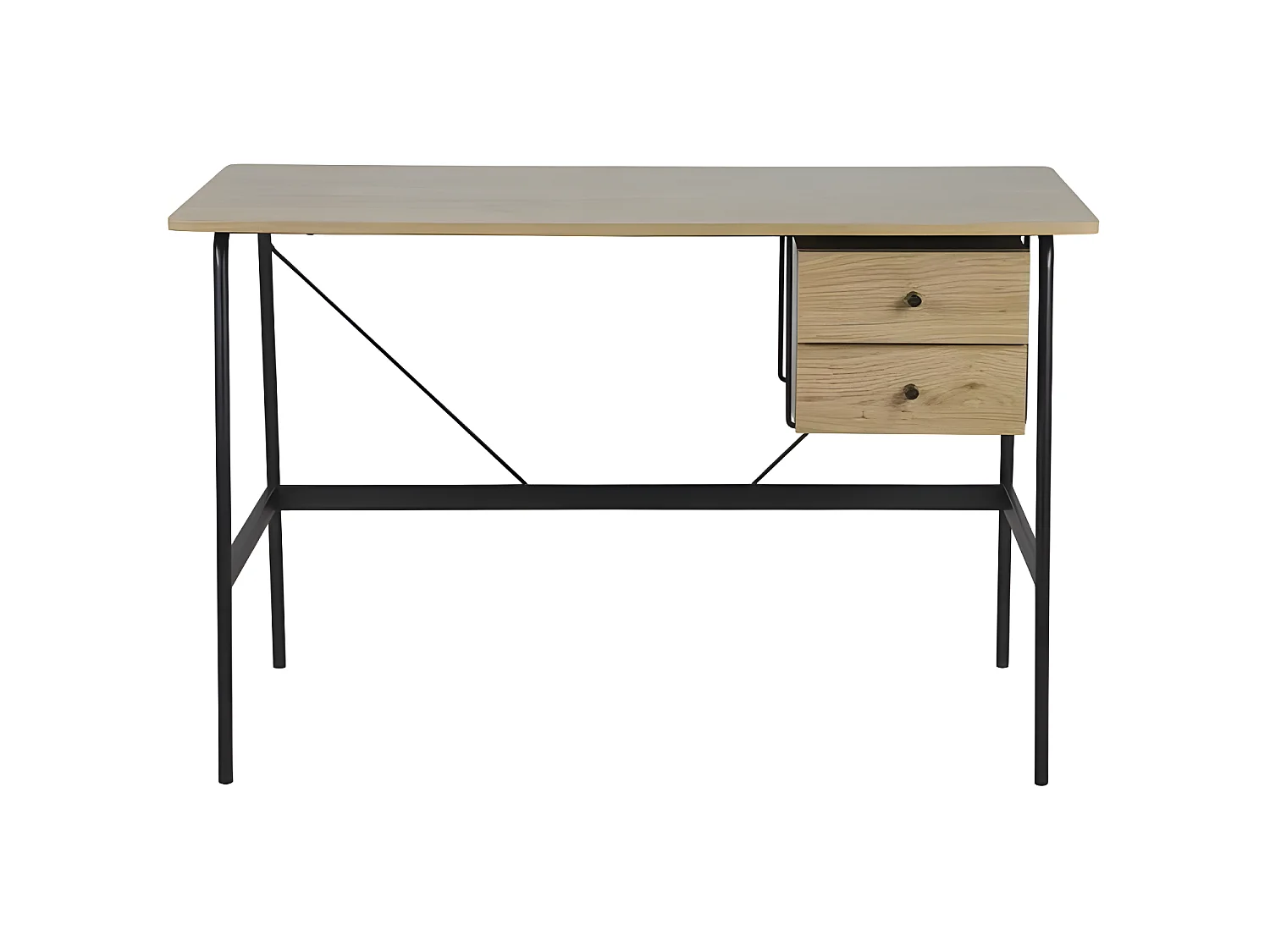Bureau de travail 2 tiroirs en métal - Pieds noir - MENTOR