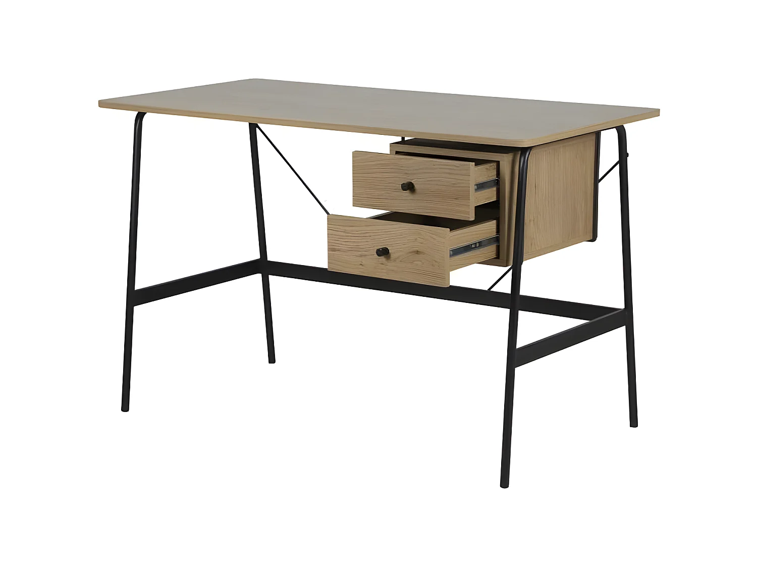 Bureau de travail 2 tiroirs en métal - Pieds noir - MENTOR