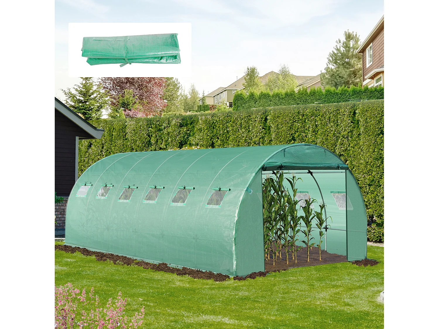 Cubierta de invernadero verde oscuro 600x300x200 cm Outsunny