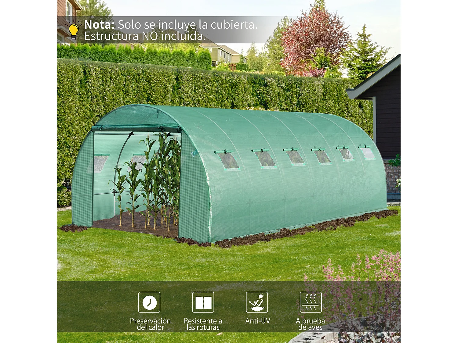 Cubierta de invernadero verde oscuro 600x300x200 cm Outsunny