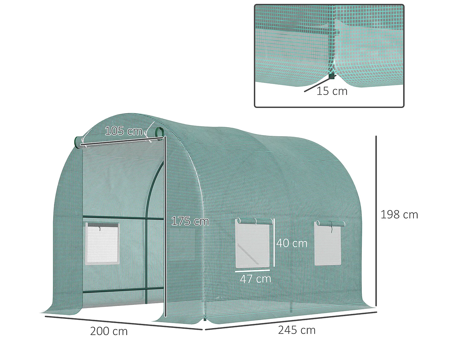 Invernadero de jardín verde 245x200x198 cm Outsunny