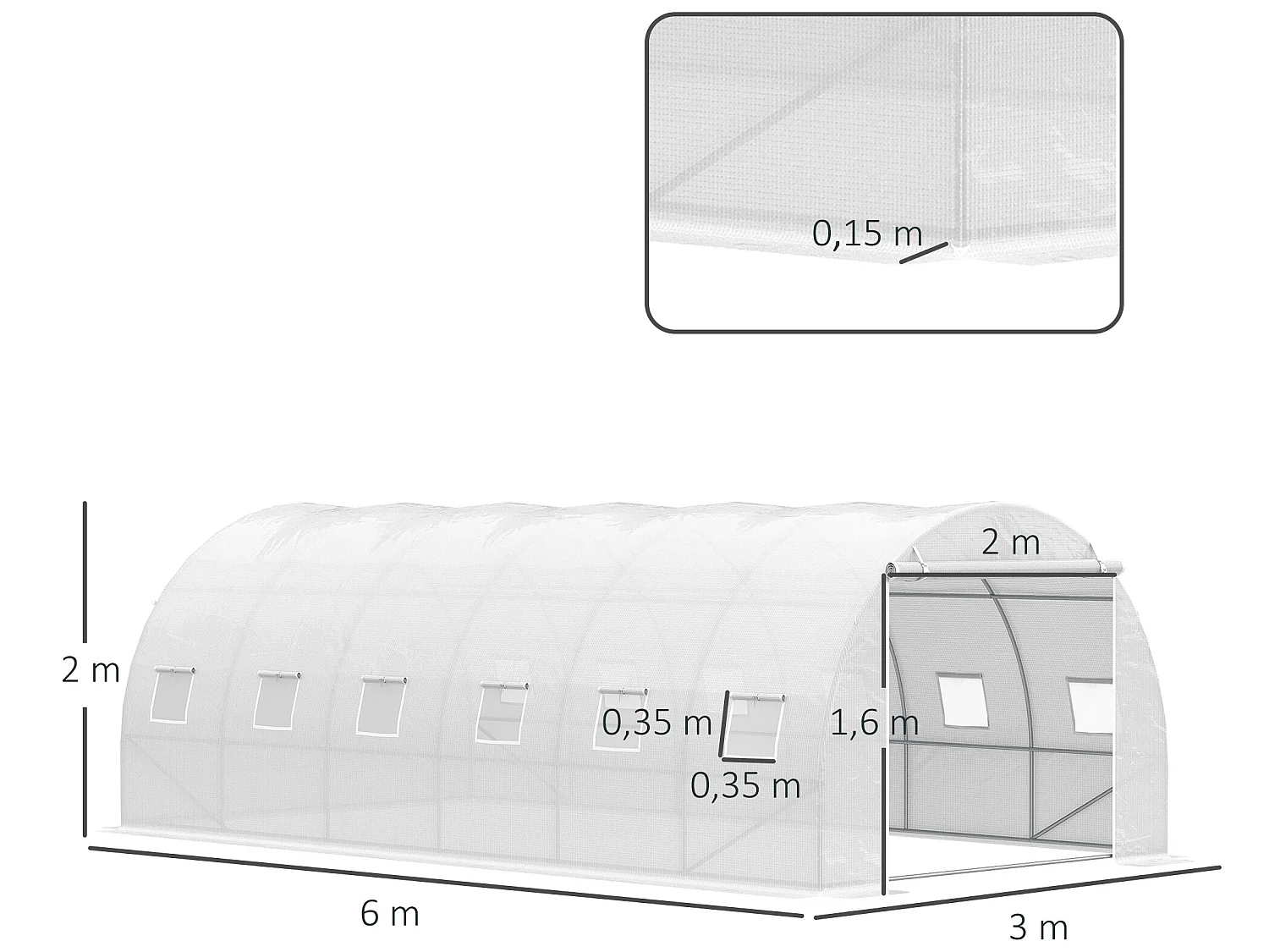 Invernadero de túnel blanco 600x300x200 cm Outsunny