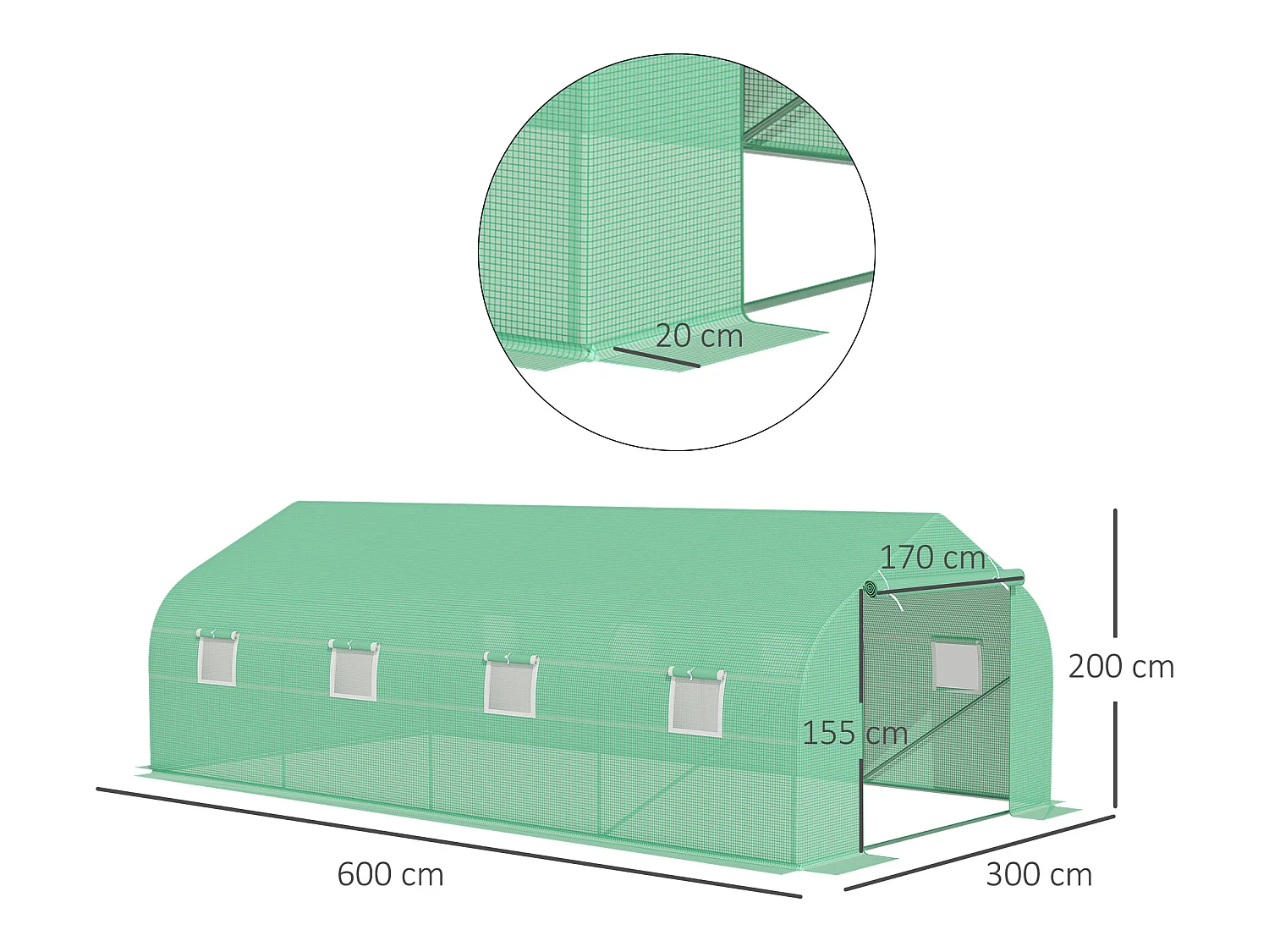 Invernadero de jardín verde 600x300x200cm Outsunny
