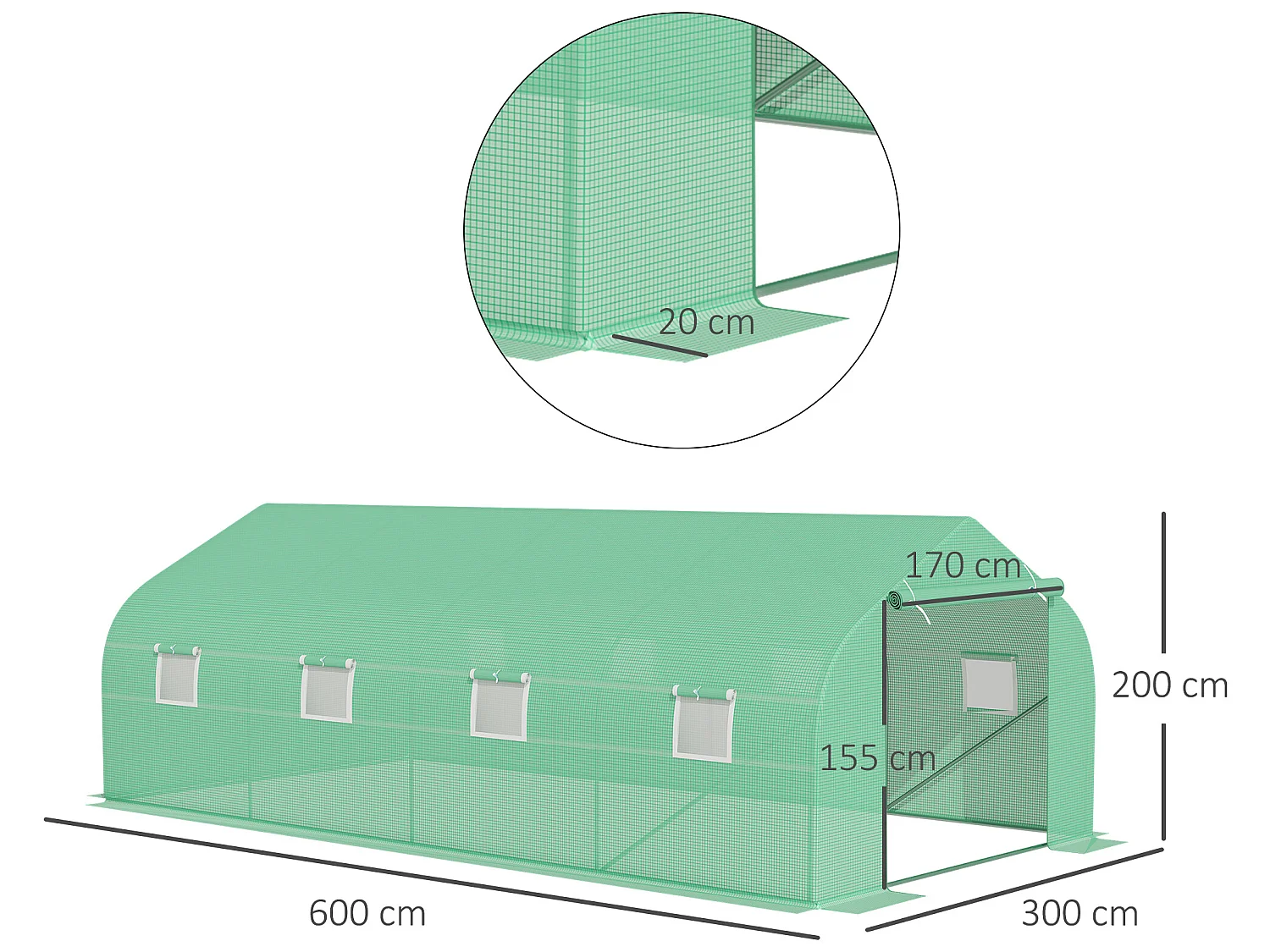 Invernadero de jardín verde 600x300x200cm Outsunny