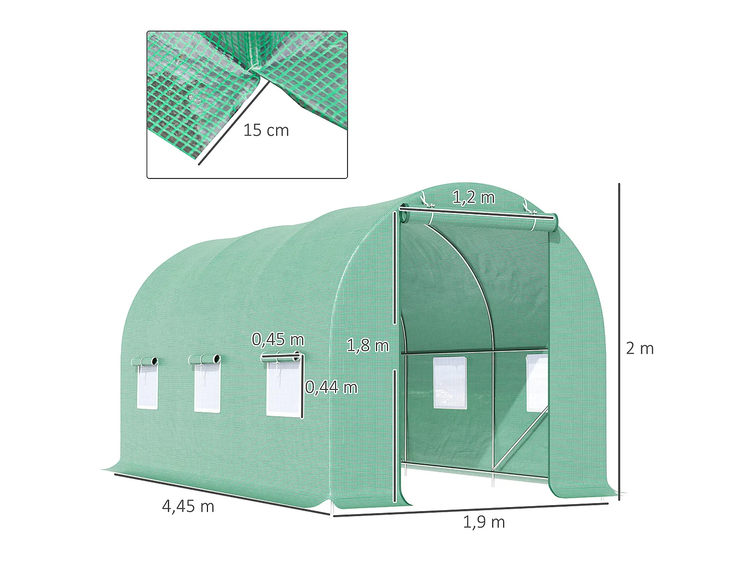 Invernadero de jardín verde 445x190x200cm Outsunny