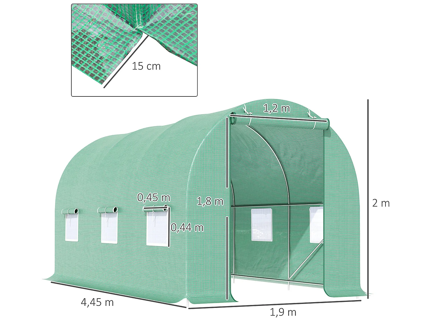 Invernadero de jardín verde 445x190x200cm Outsunny