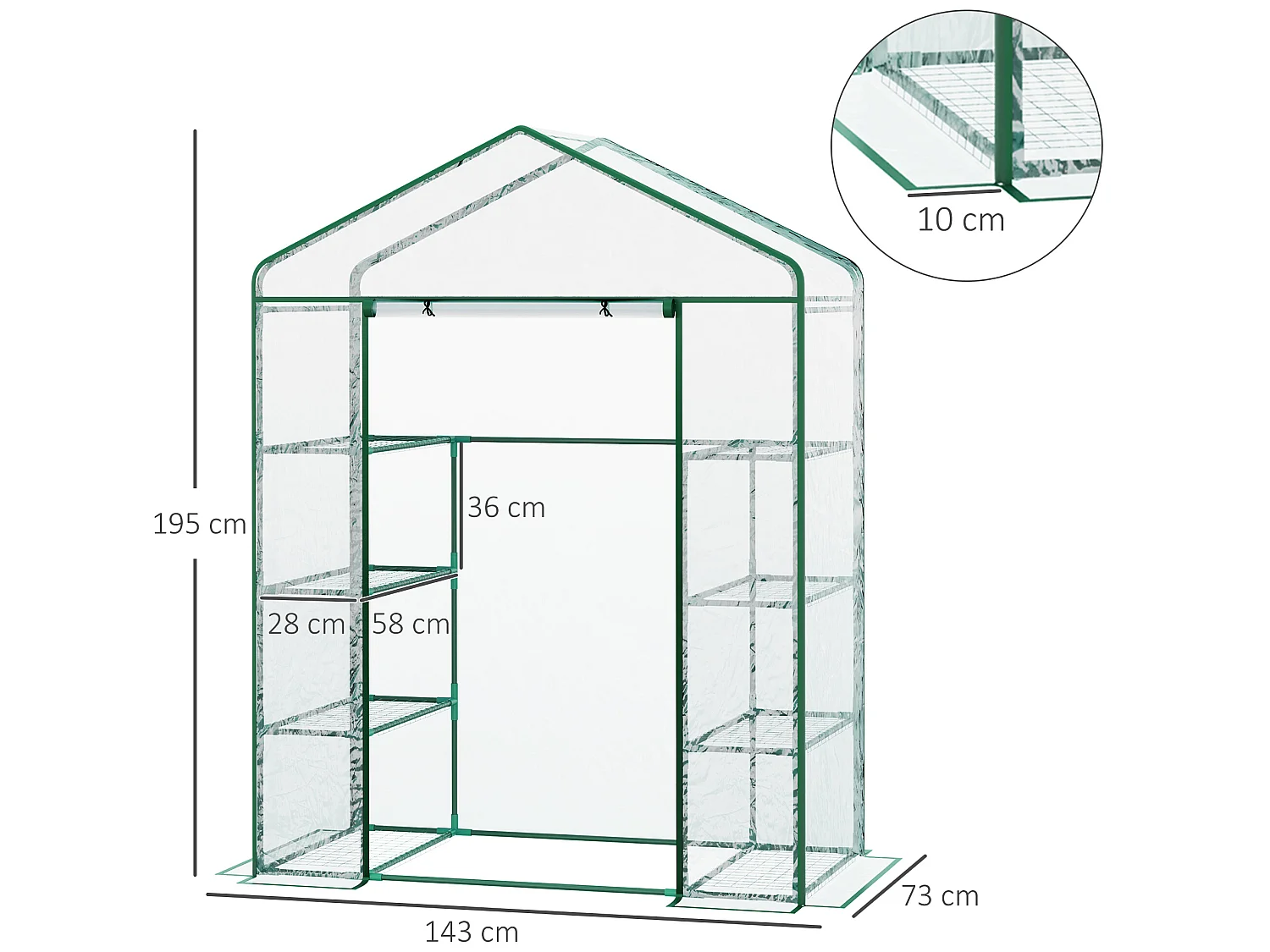 Invernadero de jardín verde 143x73x195cm Outsunny