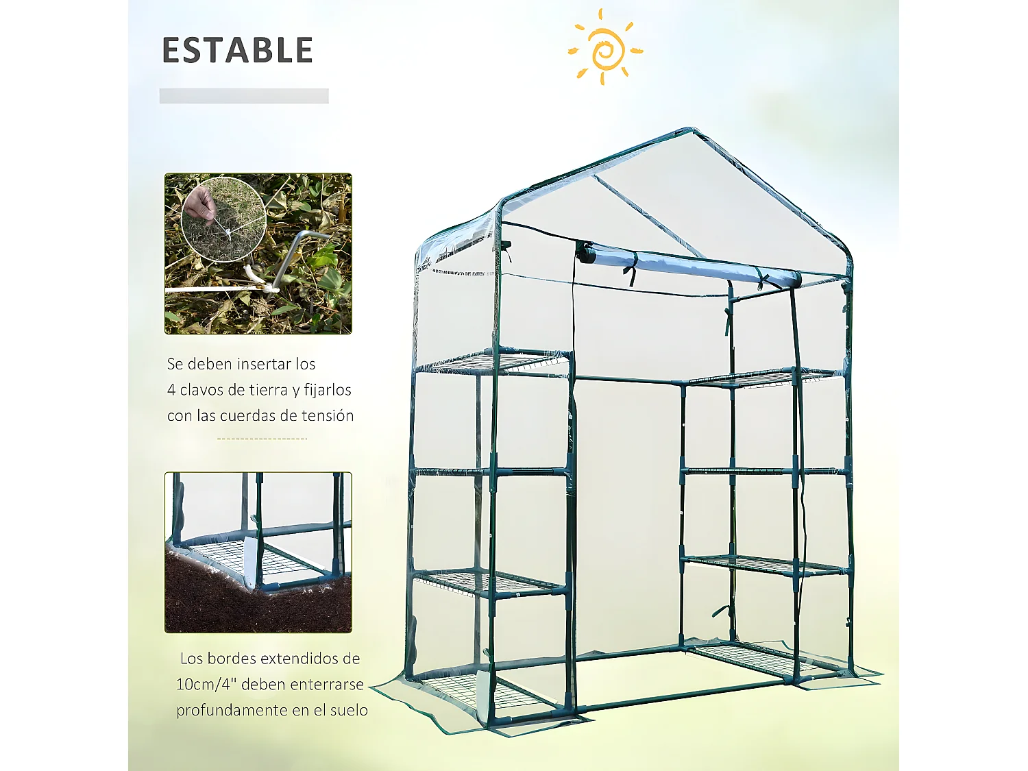 Invernadero de jardín verde 143x73x195cm Outsunny