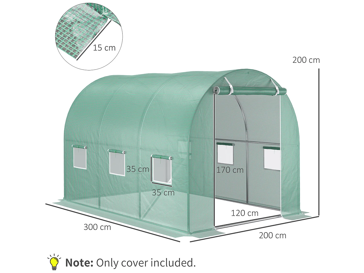 Cubierta de invernadero verde 300x200x200 cm Outsunny