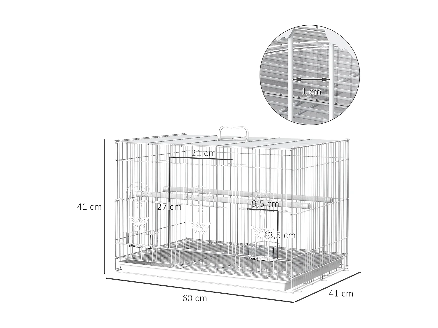 Jaula para pájaros blanco 60x41x41 cm PawHut
