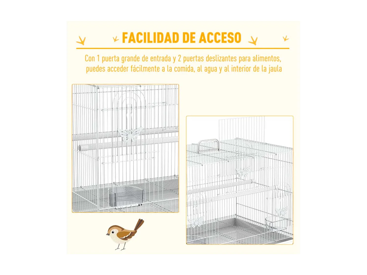 Jaula para pájaros blanco 60x41x41 cm PawHut