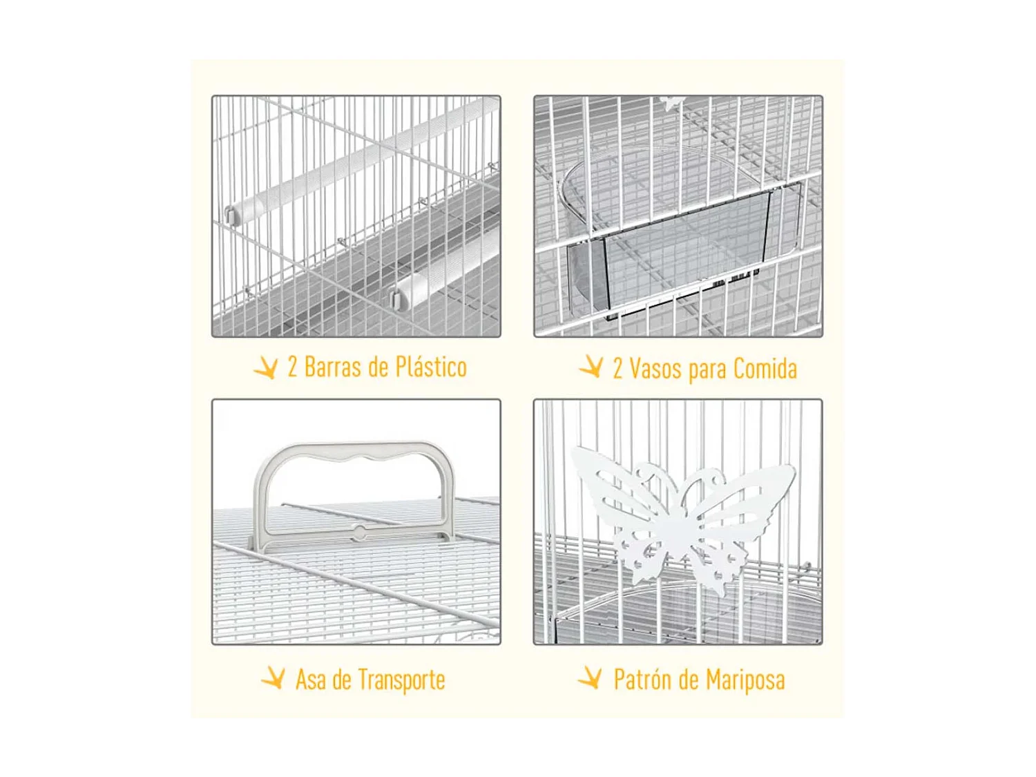 Jaula para pájaros blanco 60x41x41 cm PawHut