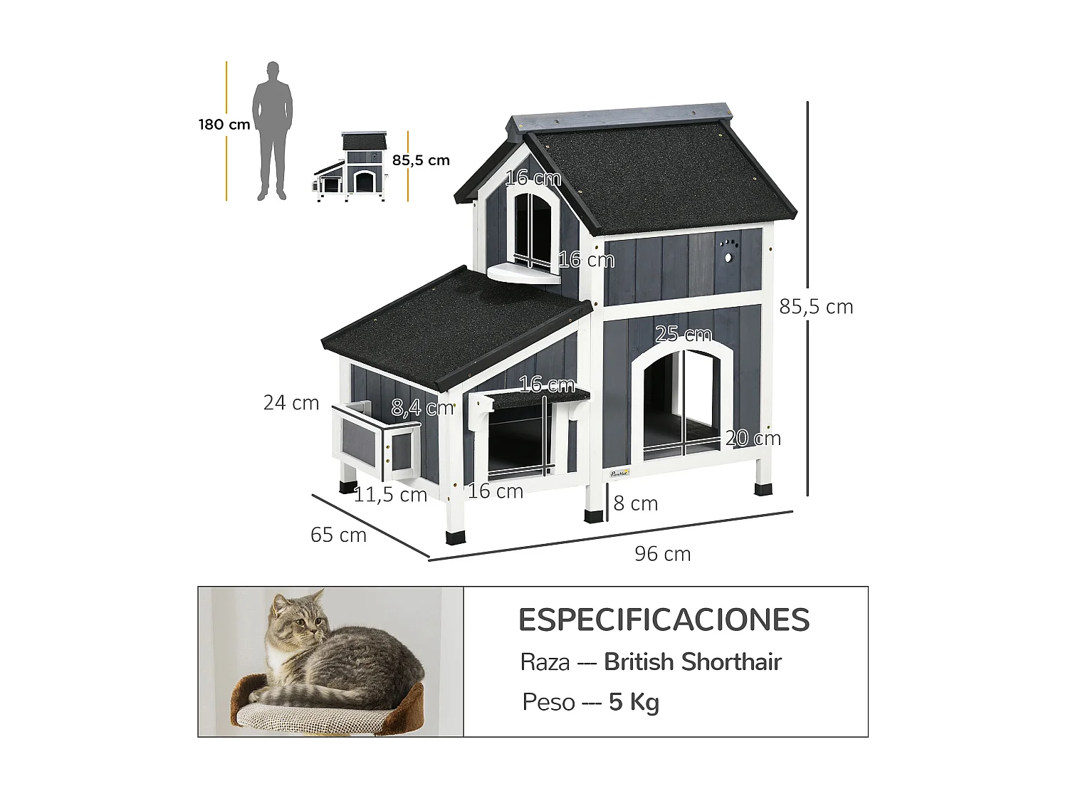Caseta para gatos gris 96x65x85.5 cm PawHut