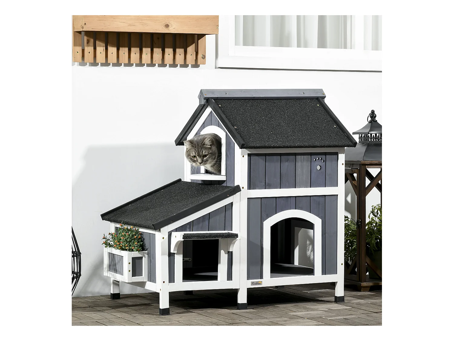 Caseta para gatos gris 96x65x85.5 cm PawHut