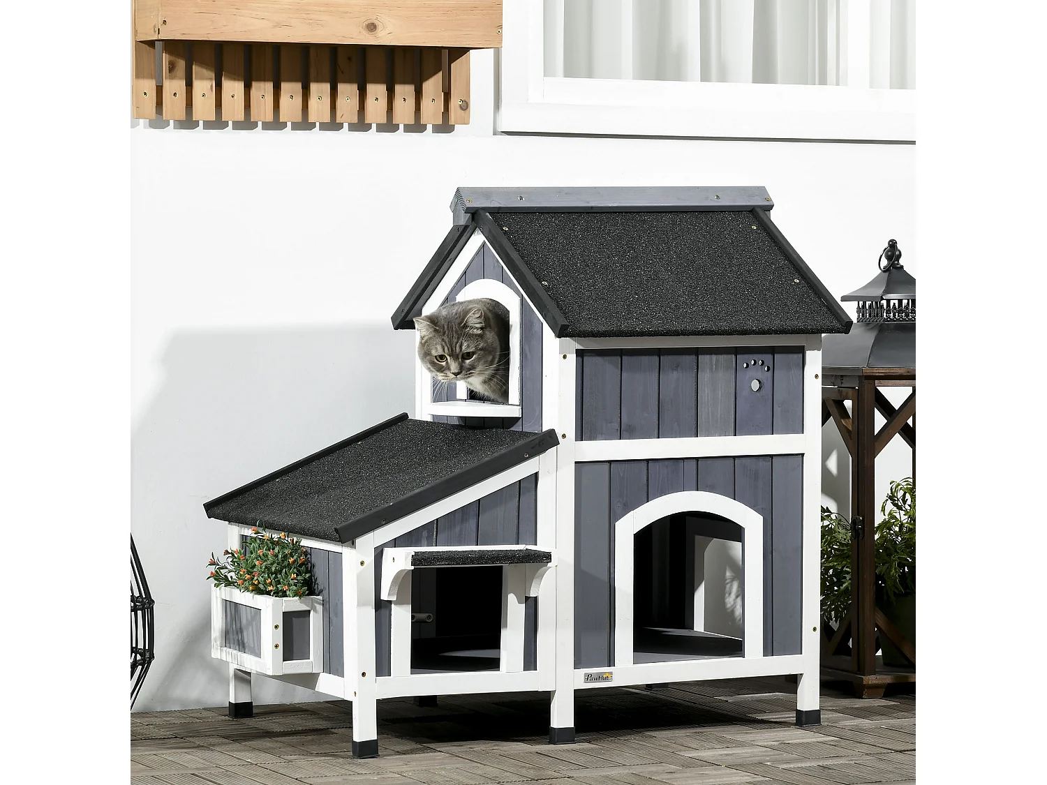 Caseta para gatos gris 96x65x85.5 cm PawHut