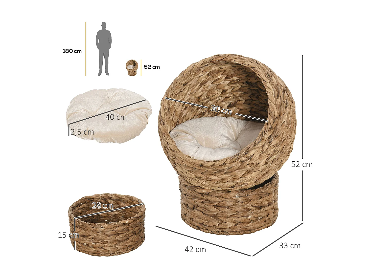 Cama para gatos marrón 42x33x52cm PawHut