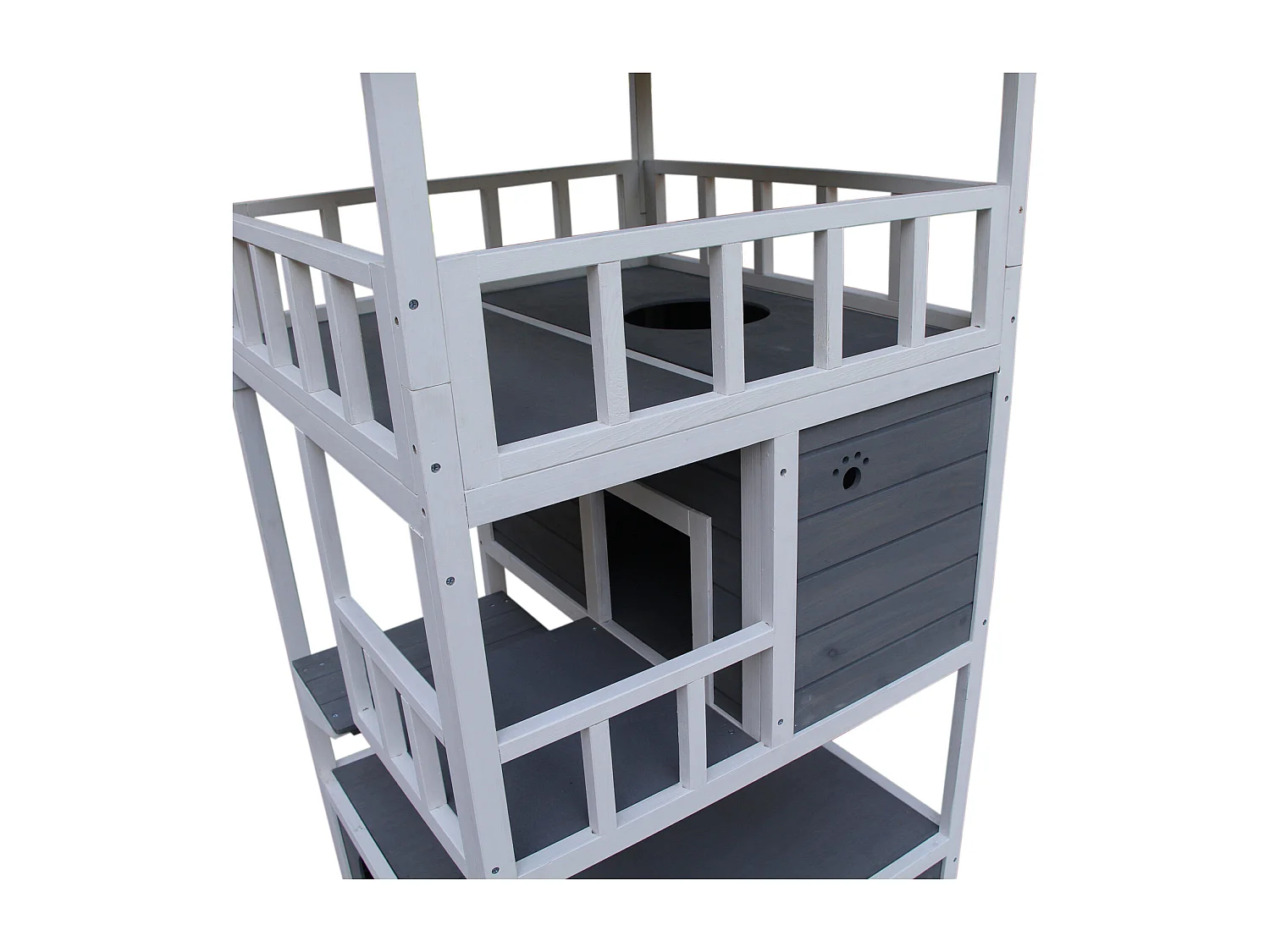 Caseta para gatos gris y blanco 75.5x75x137 cm PawHut