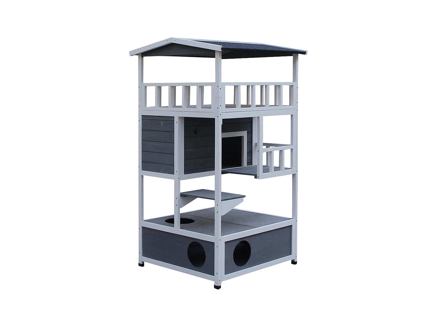 Caseta para gatos gris y blanco 75.5x75x137 cm PawHut
