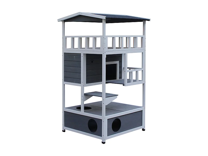 Caseta para gatos gris y blanco 75.5x75x137 cm PawHut