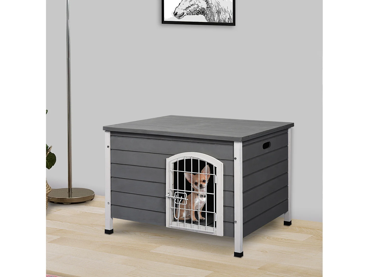 Caseta para perros de madera gris 80x55x53.5 cm PawHut