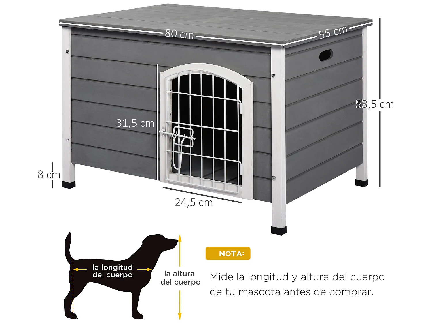 Caseta para perros de madera gris 80x55x53.5 cm PawHut