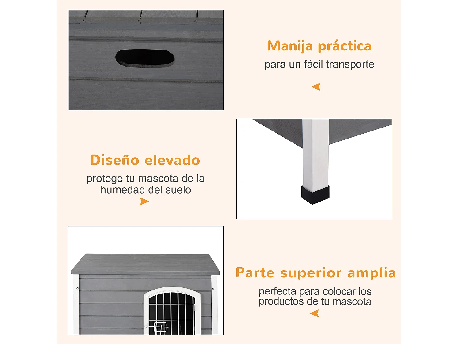 Caseta para perros de madera gris 80x55x53.5 cm PawHut