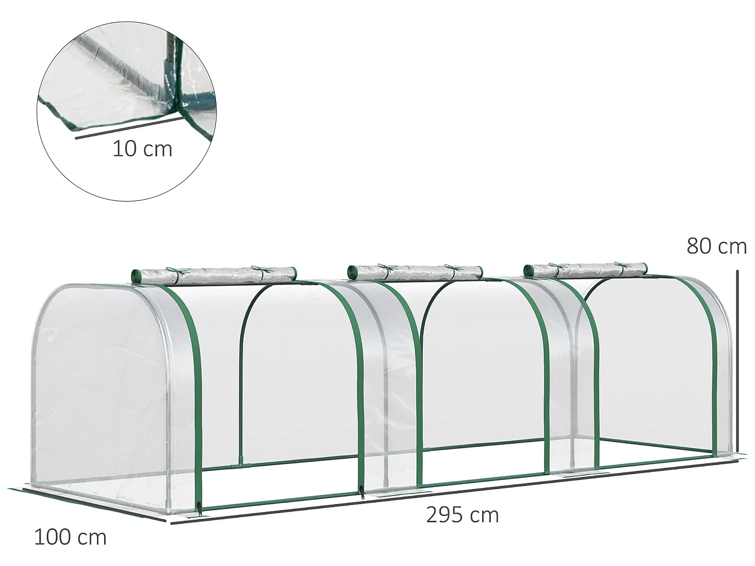 Invernadero de túnel transparente 295x100x80 cm Outsunny