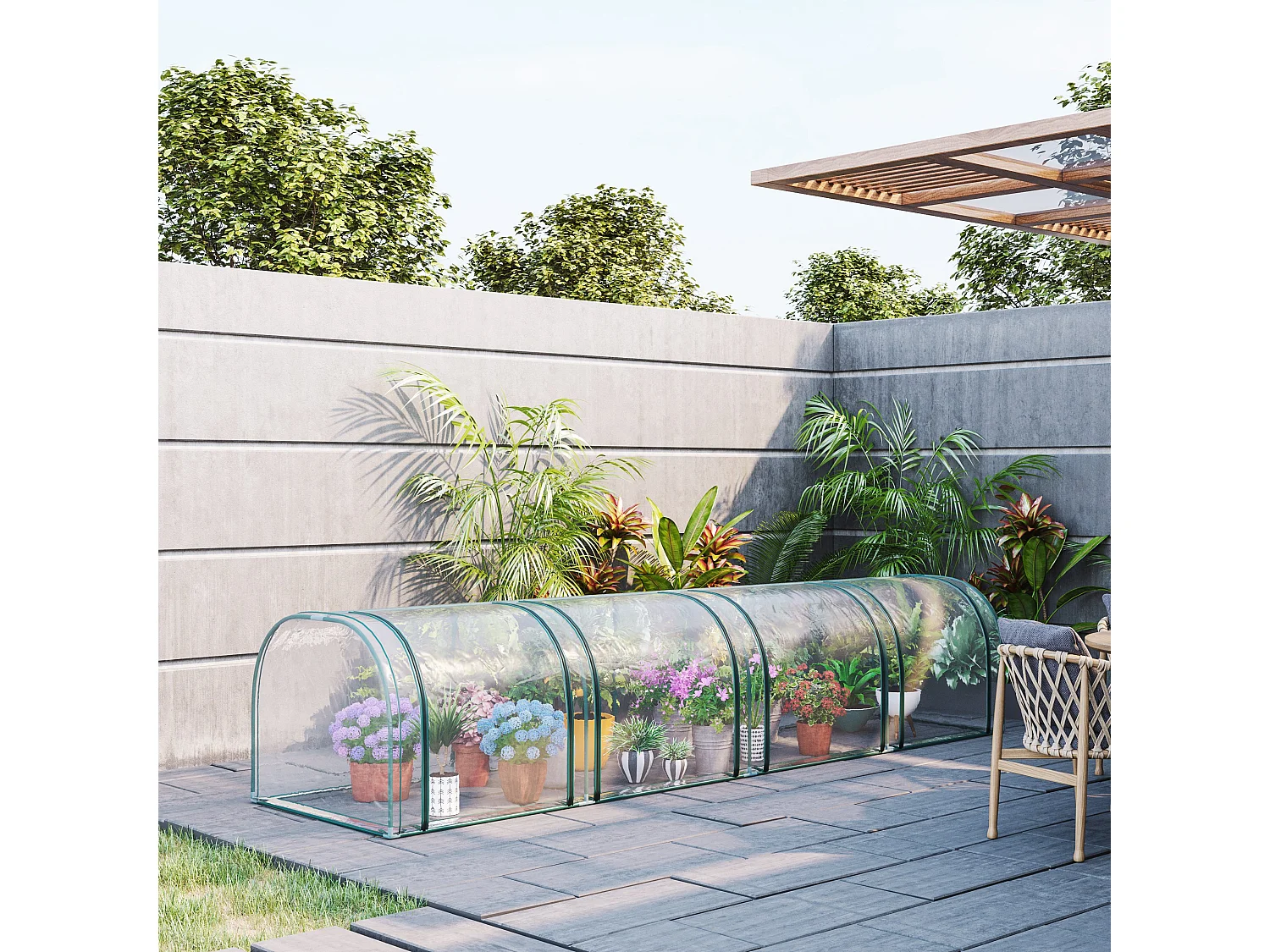 Invernadero de túnel transparente 395x100x80 cm Outsunny